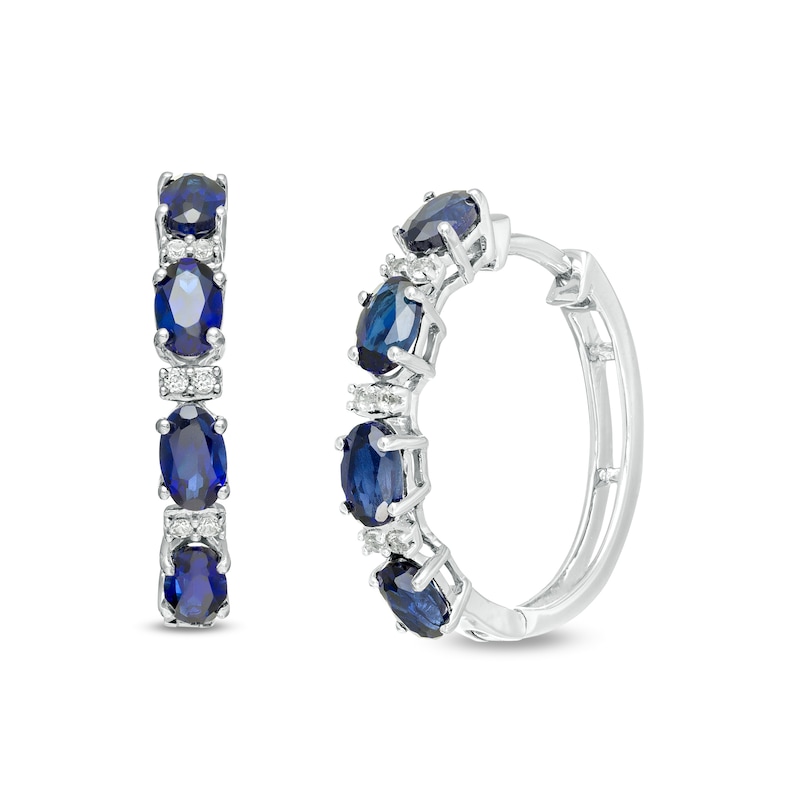 Oval Lab-Created Blue and White Sapphire Hoop Earrings in Sterling Silver|Peoples Jewellers