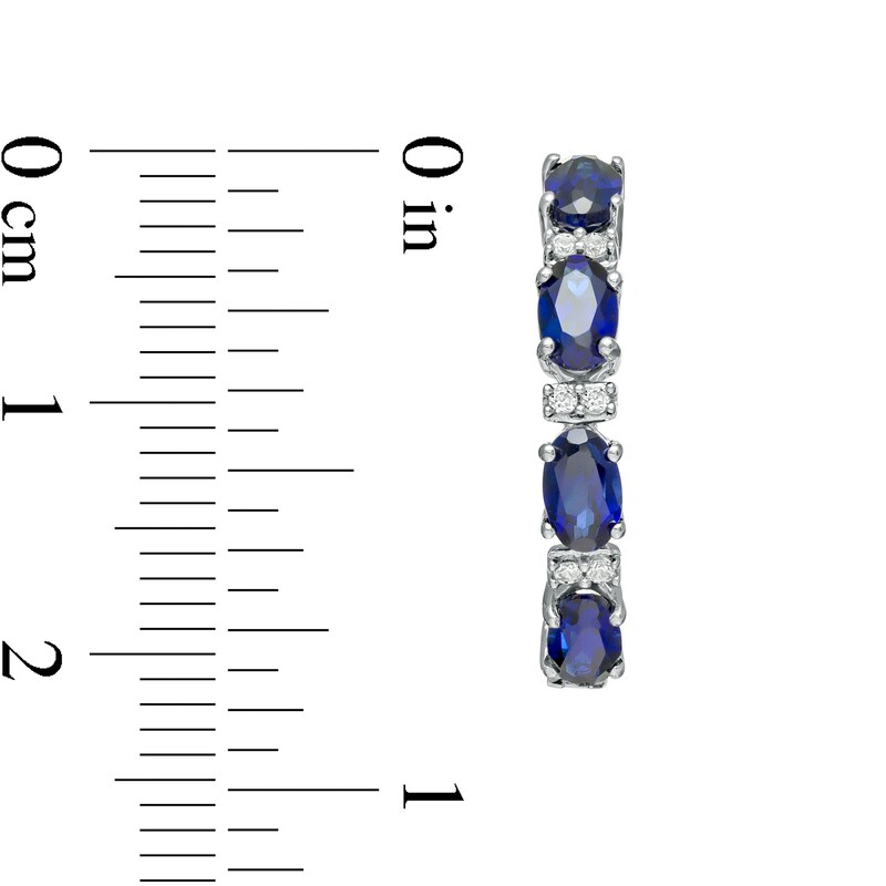 Oval Lab-Created Blue and White Sapphire Hoop Earrings in Sterling Silver