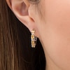 Oval Citrine and Lab-Created White Sapphire Hoop Earrings in Sterling Silver
