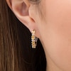 Thumbnail Image 1 of Oval Citrine and Lab-Created White Sapphire Hoop Earrings in Sterling Silver