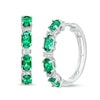 Thumbnail Image 0 of Alternating Oval Lab-Created Emerald and Round White Sapphire Hoop Earrings in Sterling Silver
