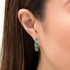 Thumbnail Image 1 of Alternating Oval Lab-Created Emerald and Round White Sapphire Hoop Earrings in Sterling Silver