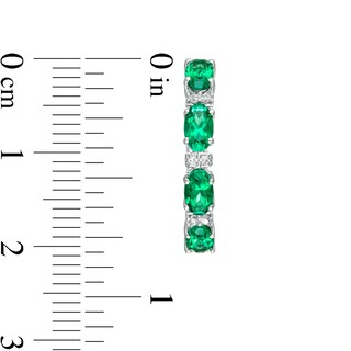 Alternating Oval Lab-Created Emerald and Round White Sapphire Hoop Earrings in Sterling Silver