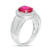 Oval Lab-Created Ruby and White Sapphire Frame Multi-Row Ring in Sterling Silver