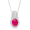 Thumbnail Image 0 of Oval Lab-Created Ruby and White Sapphire Drop Pendant in Sterling Silver