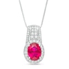 Oval Lab-Created Ruby and White Sapphire Drop Pendant in Sterling Silver