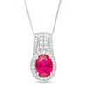 Thumbnail Image 0 of Oval Lab-Created Ruby and White Sapphire Drop Pendant in Sterling Silver