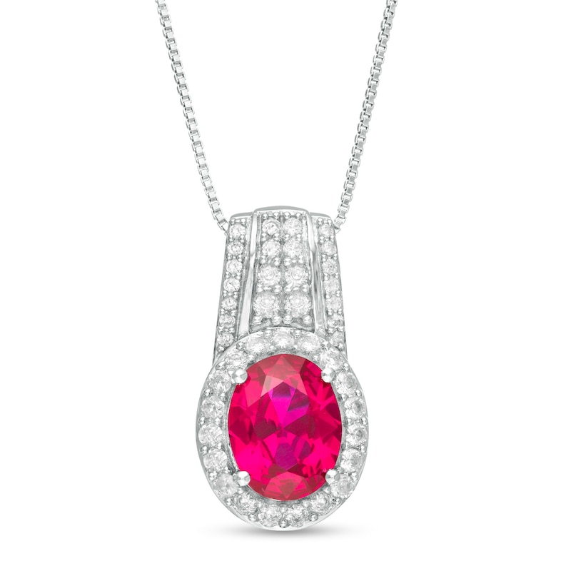 Oval Lab-Created Ruby and White Sapphire Drop Pendant in Sterling Silver|Peoples Jewellers