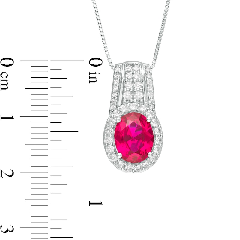 Oval Lab-Created Ruby and White Sapphire Drop Pendant in Sterling Silver