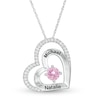 Thumbnail Image 0 of 5.0mm Simulated Birthstone and Lab-Created White Sapphire Double Heart Pendant in Sterling Silver (1 Stone and 2 Lines)