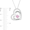 5.0mm Simulated Birthstone and Lab-Created White Sapphire Double Heart Pendant in Sterling Silver (1 Stone and 2 Lines)