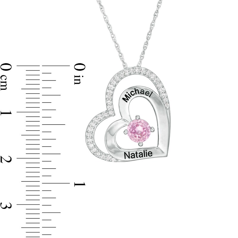 5.0mm Simulated Birthstone and Lab-Created White Sapphire Double Heart Pendant in Sterling Silver (1 Stone and 2 Lines)