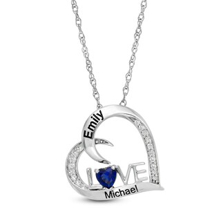 4.0mm Simulated Birthstone and Lab-Created White Sapphire "LOVE" Heart Pendant in Sterling Silver (1 Stone and 2 Lines)