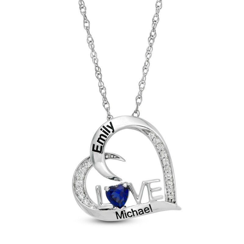 Main Image 1 of 4.0mm Simulated Birthstone and Lab-Created White Sapphire "LOVE" Heart Pendant in Sterling Silver (1 Stone and 2 Lines)
