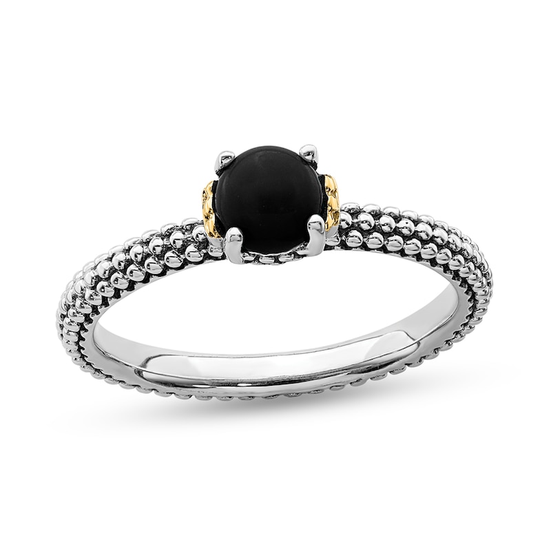 Stackable Expressions™ 5.0mm Onyx Oxidized Beaded Shank Ring in Sterling Silver and 14K Gold|Peoples Jewellers