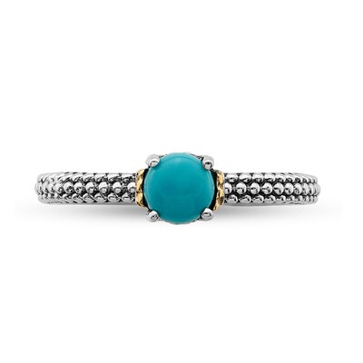 Stackable Expressions™ 5.0mm Turquoise Oxidized Ring in Sterling Silver and 14K Gold