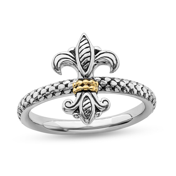 Stackable Expressionsâ¢ Fleur-de-Lis Oxidized Textured Ring in Sterling