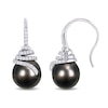Thumbnail Image 1 of 10.0-10.5mm Baroque Black Tahitian Cultured Pearl and 0.32 CT. T.W. Diamond Coil Drop Earrings in 14K White Gold