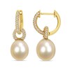 Thumbnail Image 1 of 9.0-9.5mm Baroque Golden South Sea Cultured Pearl and 0.51 CT. T.W. Diamond Huggie Hoop Earrings in 14K Gold