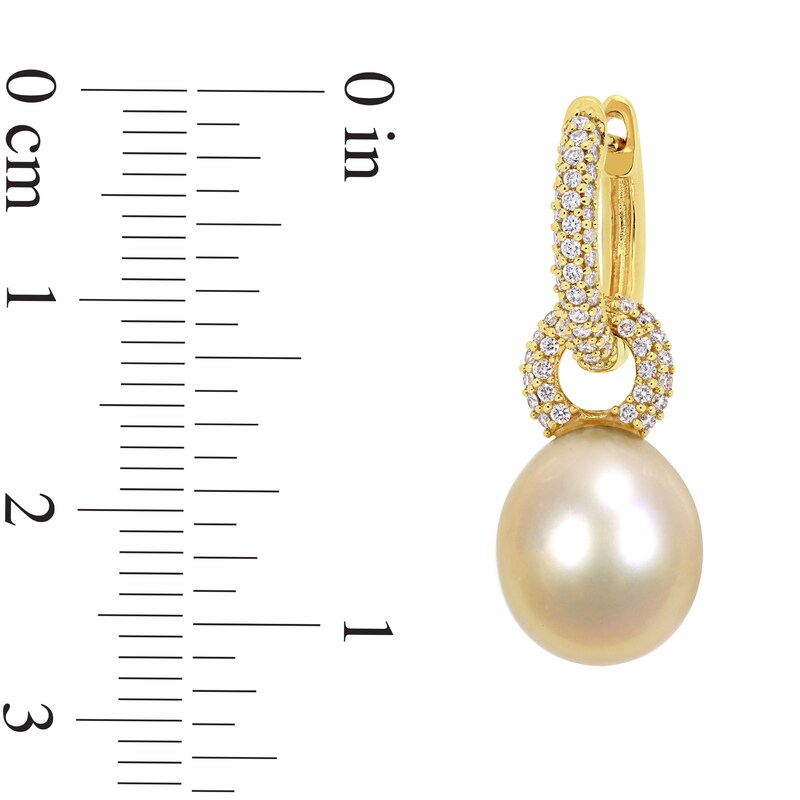 9.0-9.5mm Baroque Golden South Sea Cultured Pearl and 0.51 CT. T.W. Diamond Huggie Hoop Earrings in 14K Gold