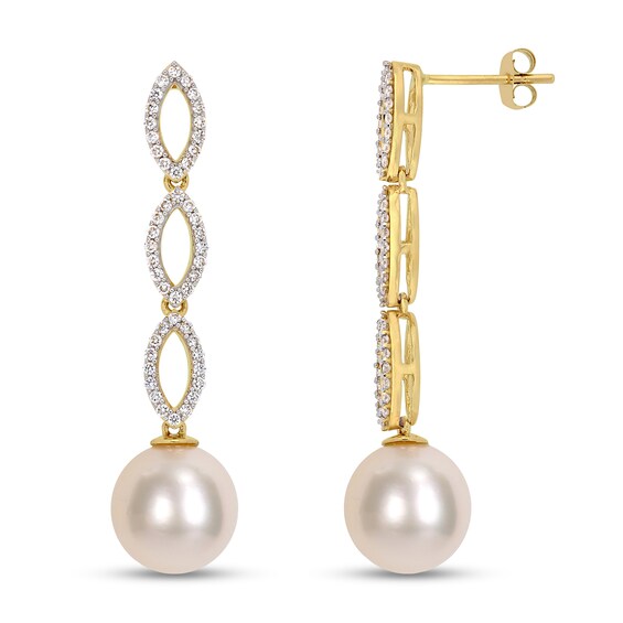 10.0-10.5mm South Sea Cultured Pearl and 0.48 CT. T.W. Diamond Marquise Link Drop Earrings in 14K Gold