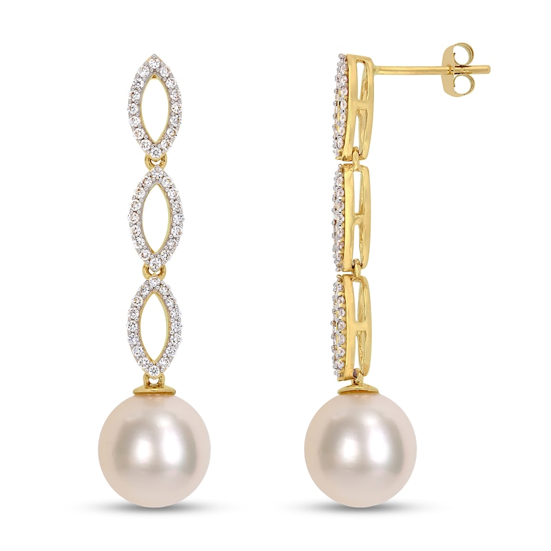 10.0-10.5mm South Sea Cultured Pearl and 0.48 CT. T.W. Diamond Marquise Link Drop Earrings in 14K Gold