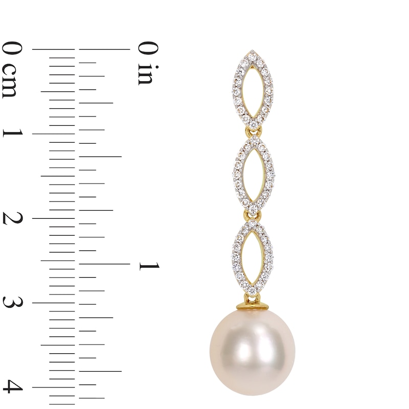 10.0-10.5mm South Sea Cultured Pearl and 0.48 CT. T.W. Diamond Marquise Link Drop Earrings in 14K Gold