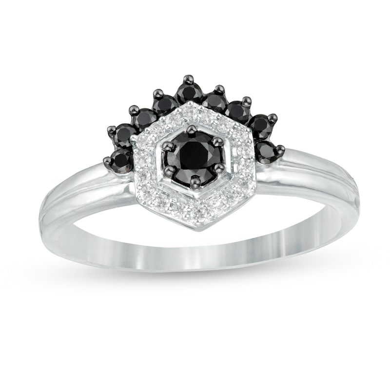 0.29 CT. T.W. Enhanced Black and White Diamond Hexagonal Frame Tiara Ring in 10K White Gold|Peoples Jewellers