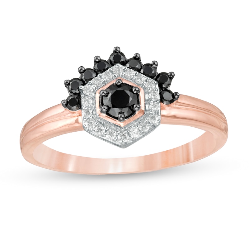 0.29 CT. T.W. Enhanced Black and White Diamond Hexagonal Frame Tiara Ring in 10K Rose Gold|Peoples Jewellers