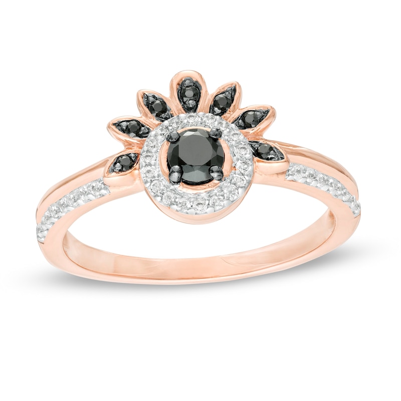 0.29 CT. T.W. Enhanced Black and White Diamond Frame Petal Ring in 10K Rose Gold|Peoples Jewellers