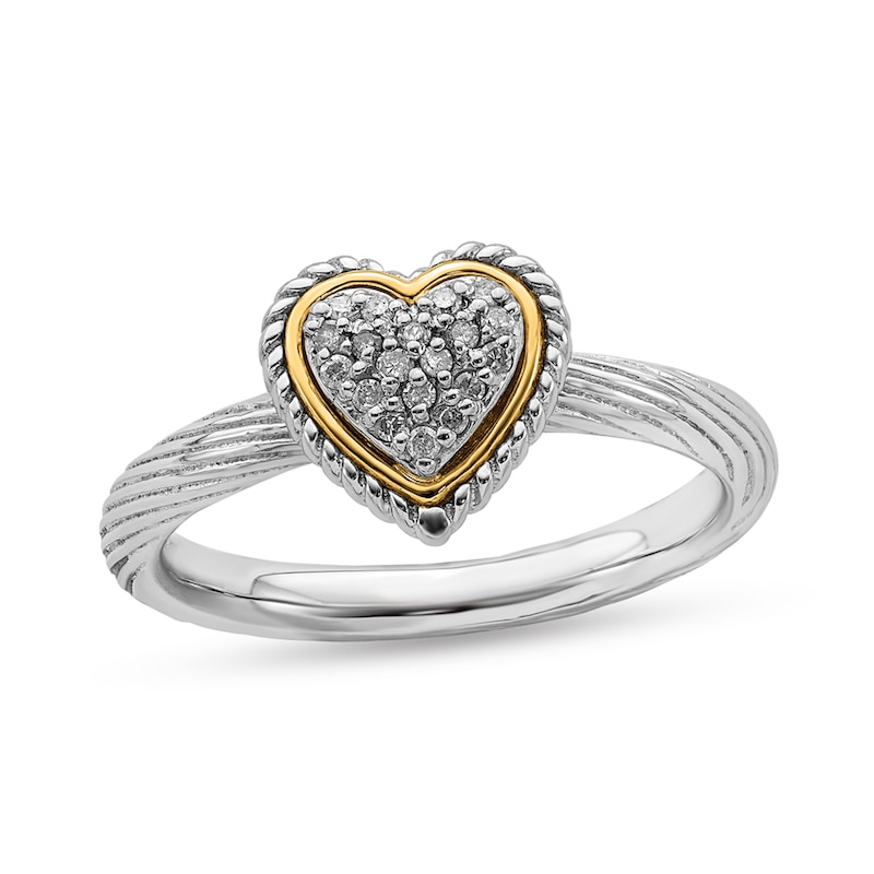 Stackable Expressions™ 0.09 CT. T.W. Composite Diamond Heart Ring in Sterling Silver and 14K Gold