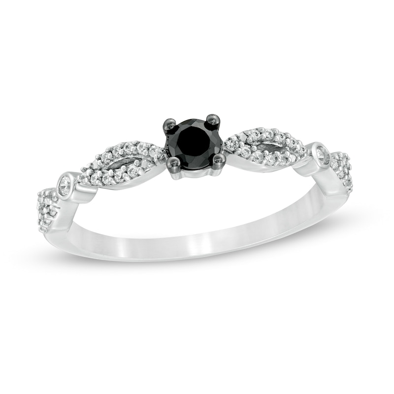 0.23 CT. T.W. Enhanced Black and White Diamond Alternating Marquise Promise Ring in 10K White Gold