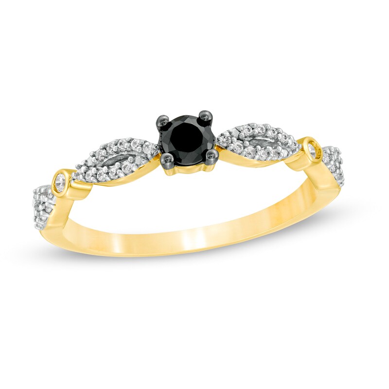 Main Image 1 of 0.23 CT. T.W. Enhanced Black and White Diamond Alternating Marquise Promise Ring in 10K Gold