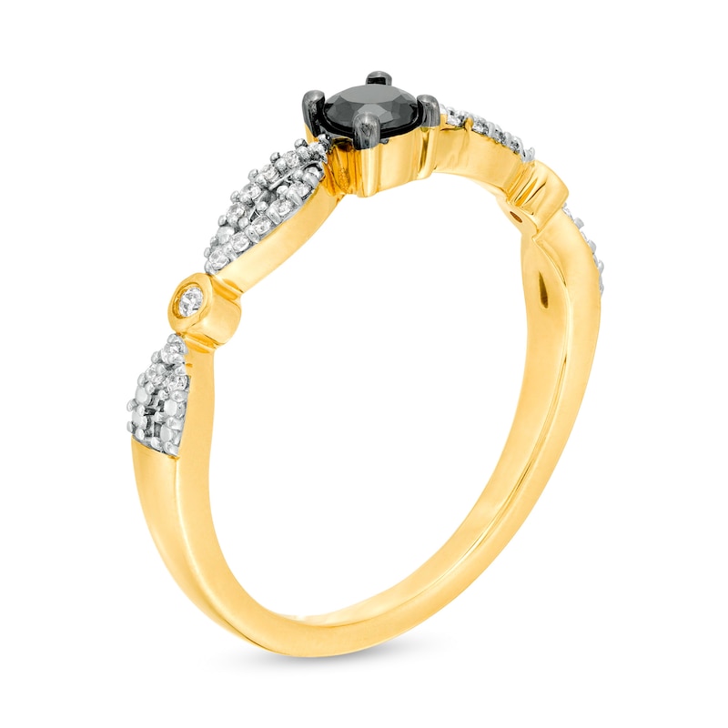 Main Image 3 of 0.23 CT. T.W. Enhanced Black and White Diamond Alternating Marquise Promise Ring in 10K Gold
