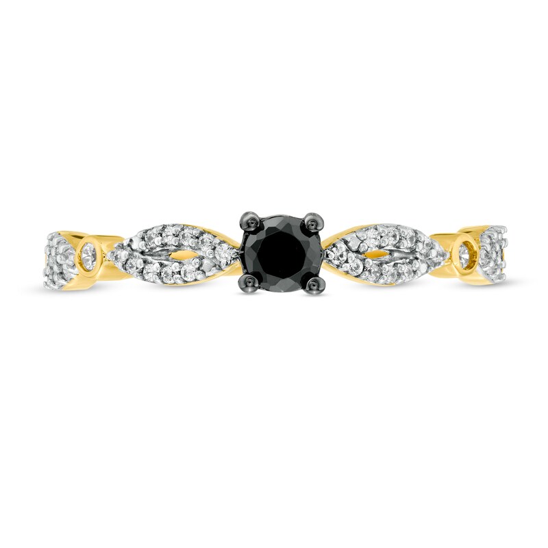 Main Image 4 of 0.23 CT. T.W. Enhanced Black and White Diamond Alternating Marquise Promise Ring in 10K Gold
