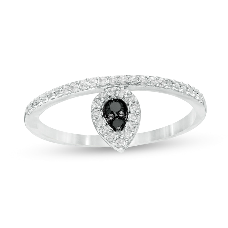 0.145 CT. T.W. Enhanced Black and White Diamond Pear-Shaped Frame Promise Ring in 10K White Gold