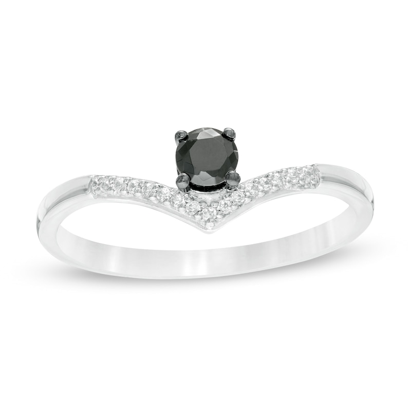 0.18 CT. T.W. Enhanced Black and White Diamond Chevron Promise Ring in 10K White Gold