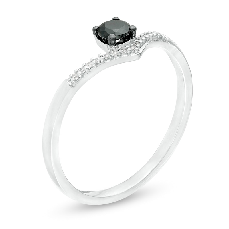 0.18 CT. T.W. Enhanced Black and White Diamond Chevron Promise Ring in 10K White Gold