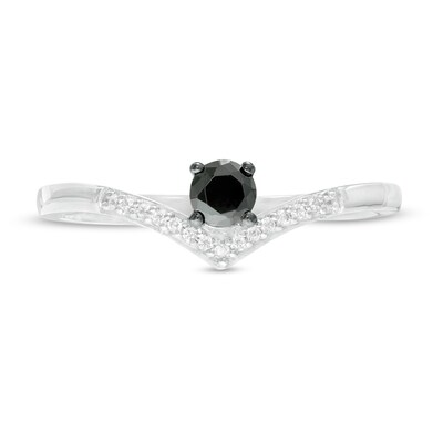 0.18 CT. T.W. Enhanced Black and White Diamond Chevron Promise Ring in 10K White Gold