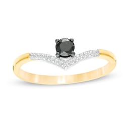 0.18 CT. T.W. Enhanced Black and White Diamond Chevron Promise Ring in 10K Gold