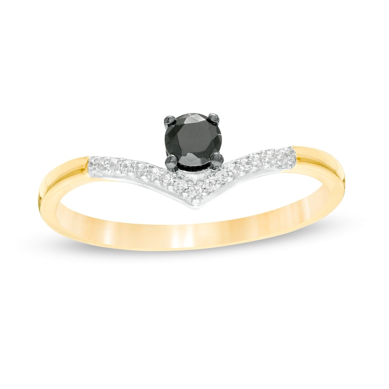 Main Image 1 of 0.18 CT. T.W. Enhanced Black and White Diamond Chevron Promise Ring in 10K Gold