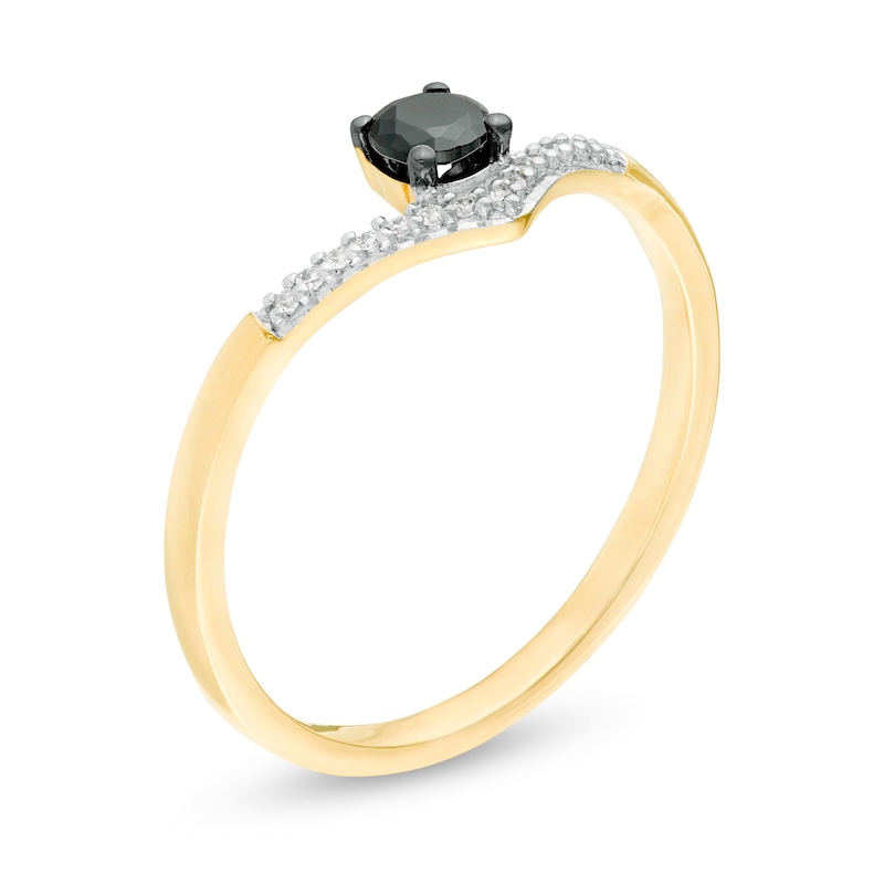 Main Image 3 of 0.18 CT. T.W. Enhanced Black and White Diamond Chevron Promise Ring in 10K Gold