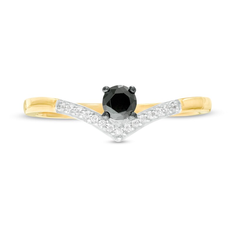 Main Image 4 of 0.18 CT. T.W. Enhanced Black and White Diamond Chevron Promise Ring in 10K Gold