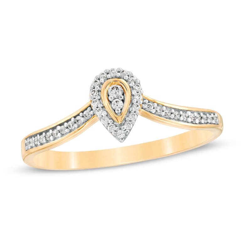 0.115 CT. T.W. Composite Diamond Pear-Shaped Frame Chevron Promise Ring in 10K Gold