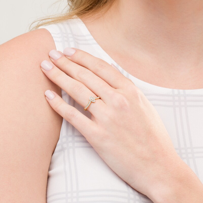 Main Image 2 of 0.115 CT. T.W. Composite Diamond Pear-Shaped Frame Chevron Promise Ring in 10K Gold