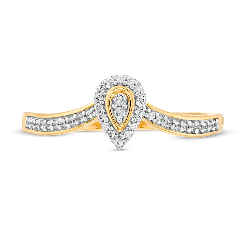 Main Image 4 of 0.115 CT. T.W. Composite Diamond Pear-Shaped Frame Chevron Promise Ring in 10K Gold