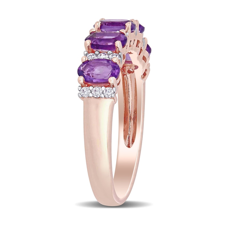 Main Image 3 of Oval Amethyst and 0.16 CT. T.W. Diamond Five Stone Ring in 14K Rose Gold