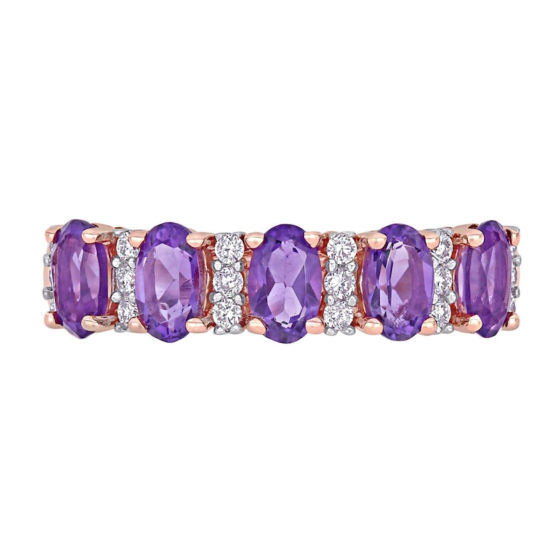Main Image 4 of Oval Amethyst and 0.16 CT. T.W. Diamond Five Stone Ring in 14K Rose Gold