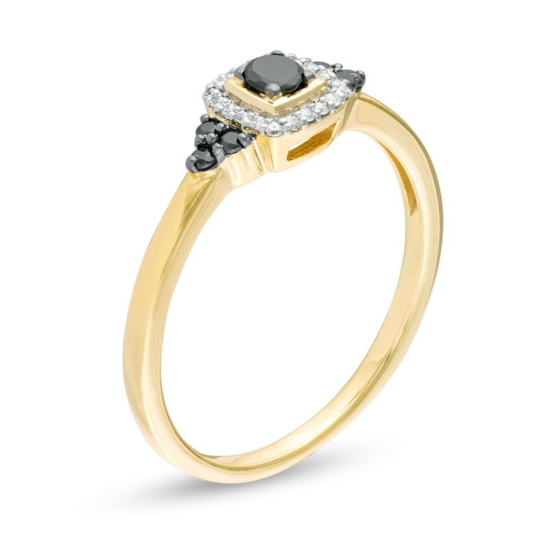 Main Image 3 of 0.18 CT. T.W. Enhanced Black and White Diamond Cushion Frame Tri-Sides Promise Ring in 10K Gold