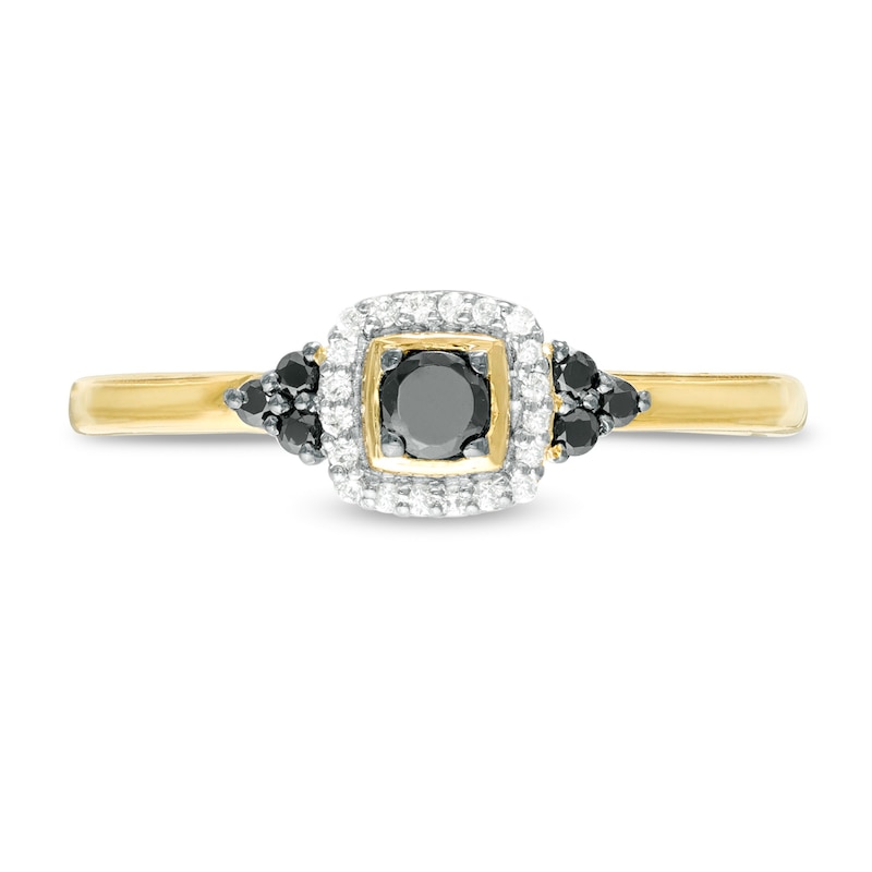 Main Image 4 of 0.18 CT. T.W. Enhanced Black and White Diamond Cushion Frame Tri-Sides Promise Ring in 10K Gold